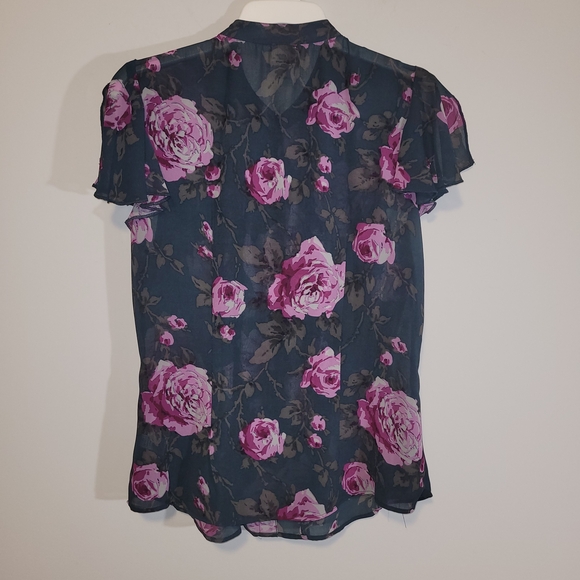 Converse One Star Floral Ruffle Chiffon Blouse Sheer Romantic Top M - Picture 7 of 7